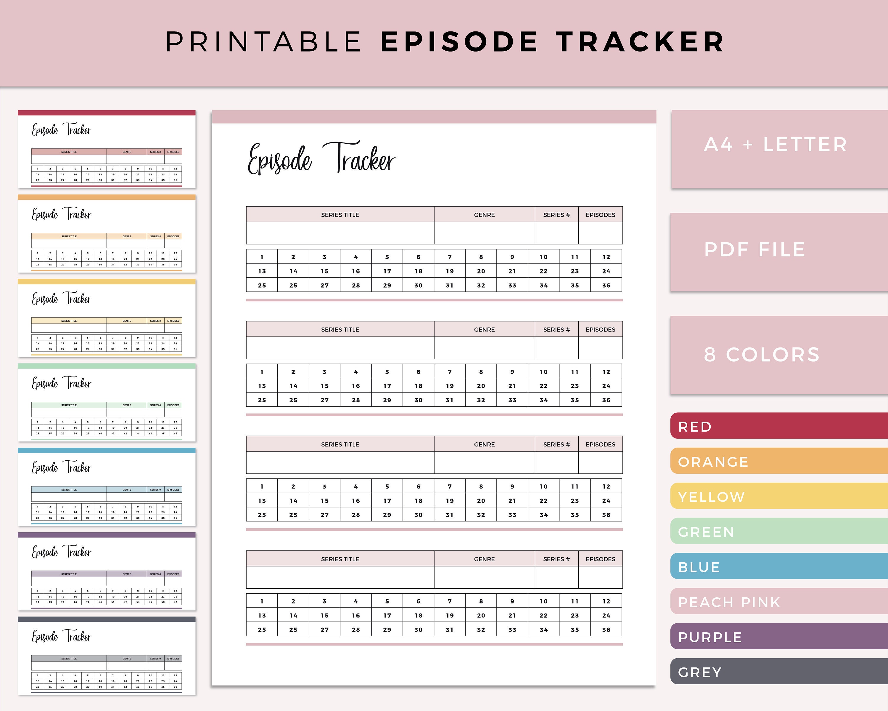 TV Episode Tracker Printable TV Series Tracking TV Log Etsy