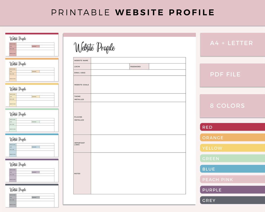 Printable Website Profile Outline, Business Owner Website Idea