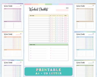 Printable Workout Checklist PDF, Rainbow Exercise Tracker (A4, US Letter)
