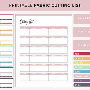 Printable Fabric Cutting List, Quilting Fabric Cutting, Sewing Fabric cut template, Cutting List for Quilters