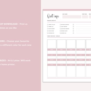 Printable Quilt Information Tracker, Quilt Journal, Quilt Fabric ...