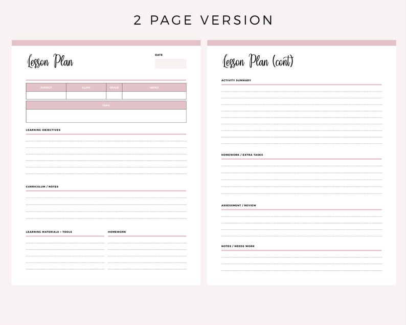 Printable Homeschool Lesson Planner Home School Lesson Plan - Etsy