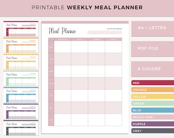 Druckbarer wöchentlicher Essensplaner, Meal Prep Template, Essplaner Einlage, Menüvorlage, Dinner Planer und Essenszubereitung, A4 und US Letter