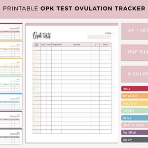 Afdrukbaar OPK-testblad, ovulatietracker, vruchtbaarheidsplanner, ovulatieteststrips, ovulatielogboek, ovulatieplanner, TTC-planner