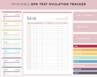 Printable OPK Test Sheet, Ovulation Tracker,  Fertility Planner, Ovulation test strips, ovulation record log, Ovulation planner, TTC Planner