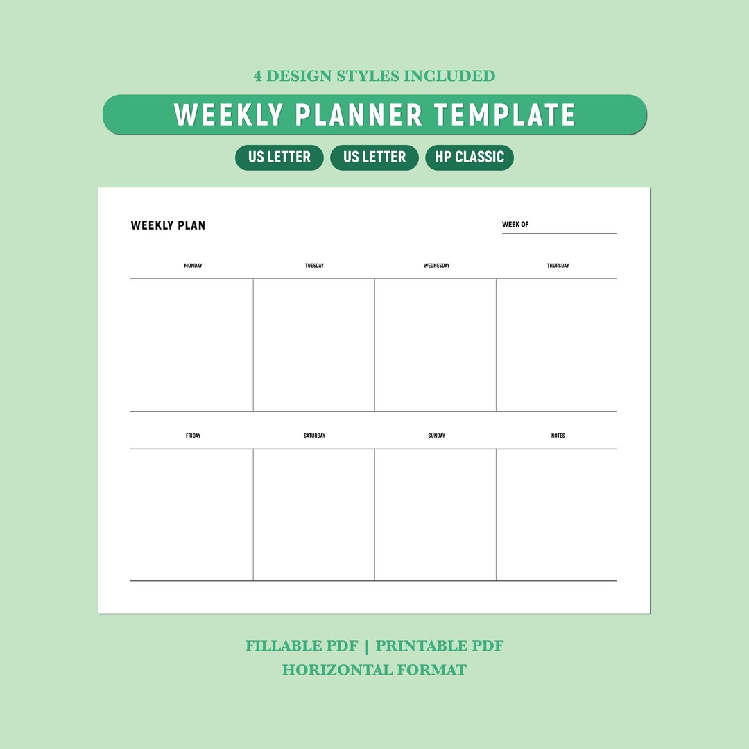 Weekly Planner Printable | Fillable Landscape Minimalist Schedule ...
