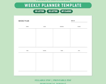 Wochenplaner Printable | Befüllbarer Landschafts Minimalist Stundenplan | Woche auf einen Blick PDF