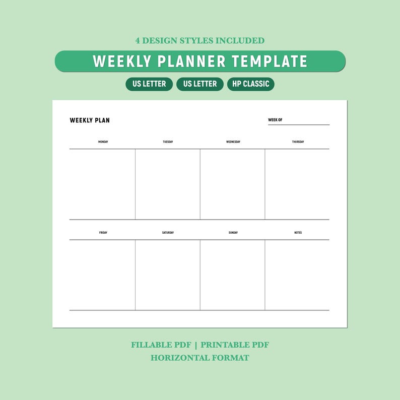Weekly Plan Text Weekly Planner Printable | Fillable Landscape Minimalist Schedule ...