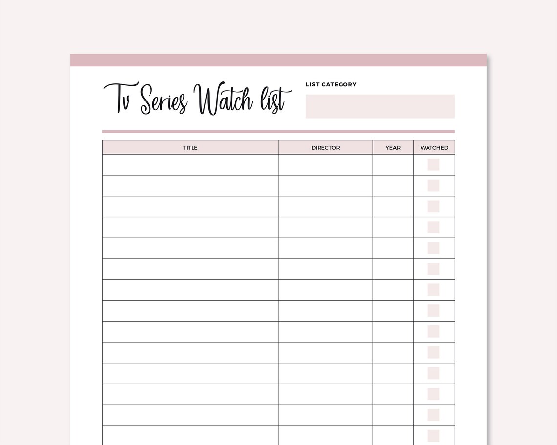 TV Series Watchlist Printable Television Show Watch List TV - Etsy