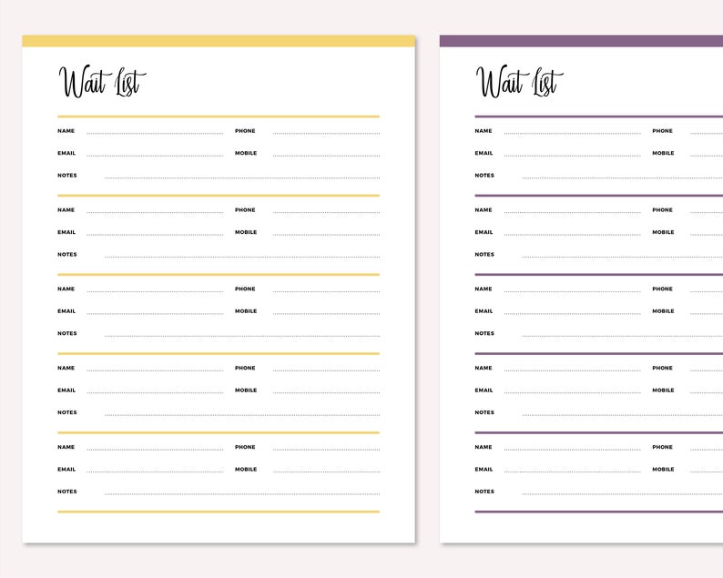 Printable Wait List, Business Contact List, MLM Waitlist, Client Wait ...