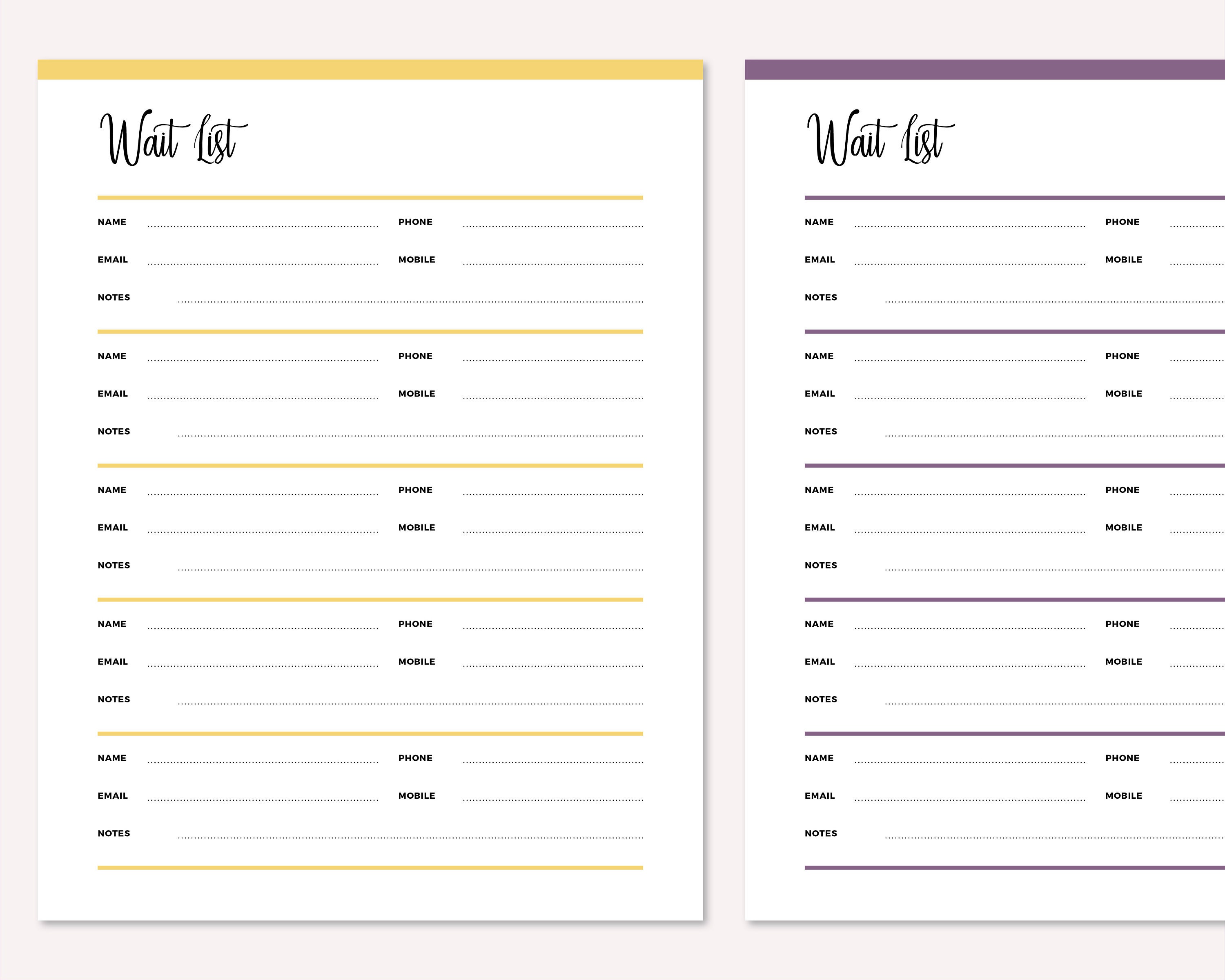 Waitlist Layout Printable Wait List, Business Contact List, MLM Waitlist, Client Wait ...