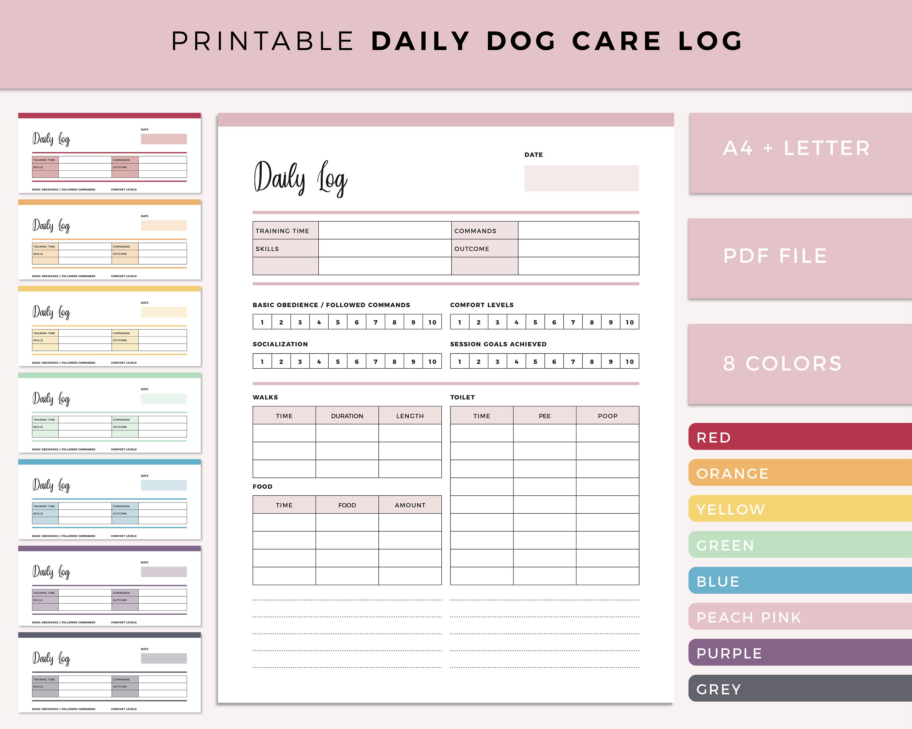 Printable Daily Pet Care Log Dog Care Log Dog Report Card Etsy