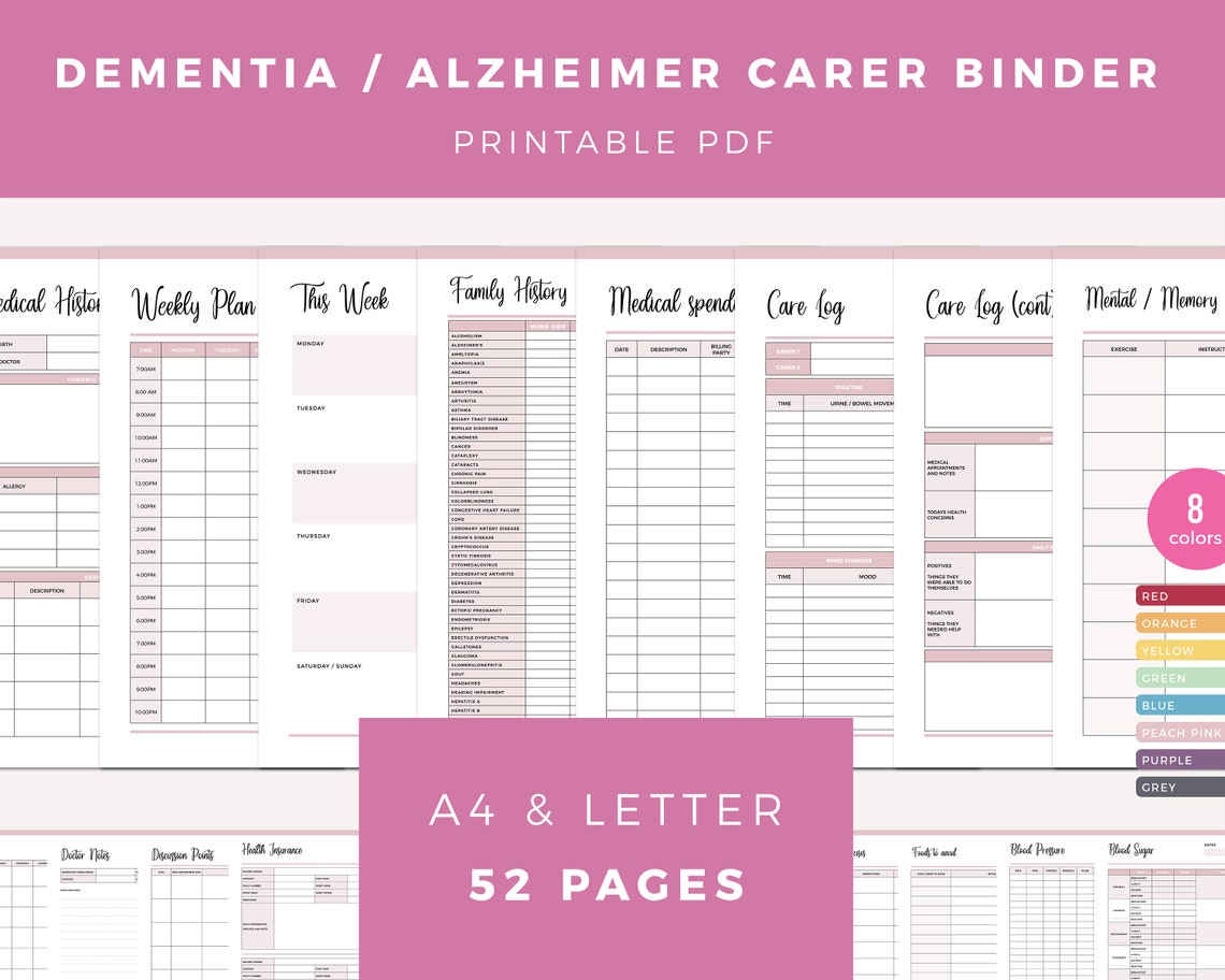 Printable Dementia Care Planner Alzheimer's Carer Binder Etsy