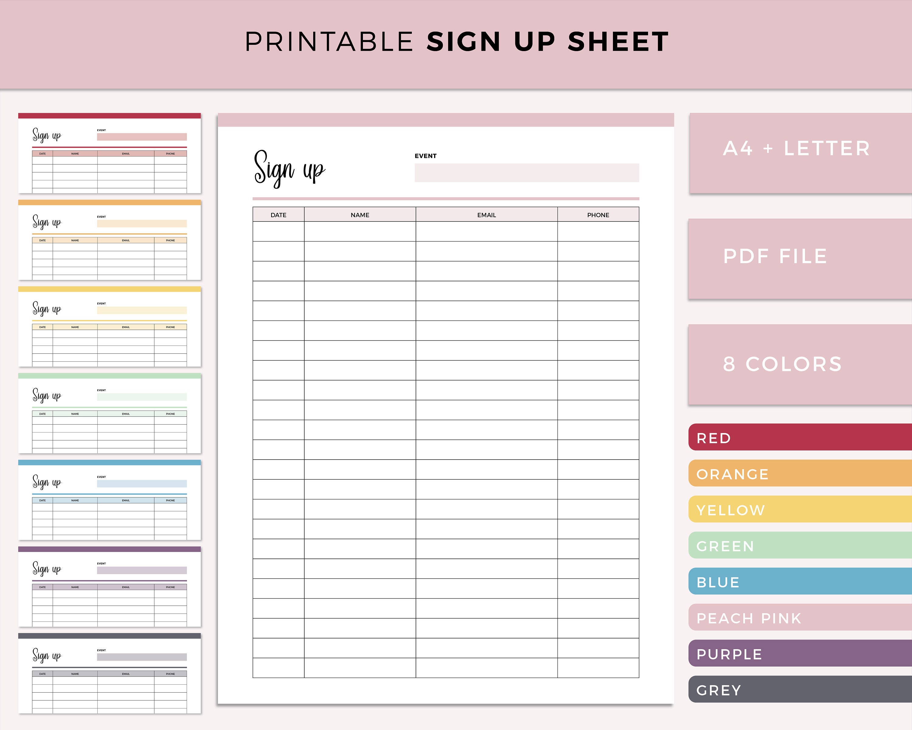 Paper Sign Ups Printable Sign up Sheet, Email Sign Up, Customer Sign In, Sign up Form ...