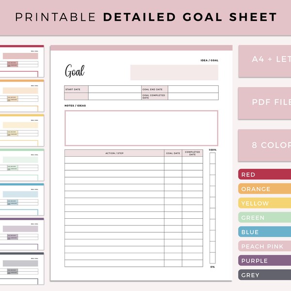 Goal planner printable, goal setting sheet, planner insert, goal setting planner, productivity planner, business goal planner, A4 and Letter