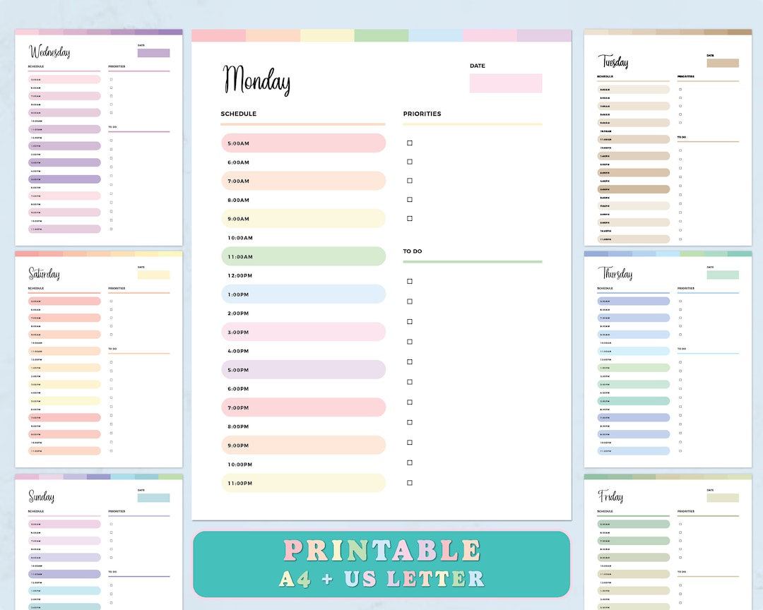 Printable Daily Planner PDF, Day Planner, Undated Organizer and ...