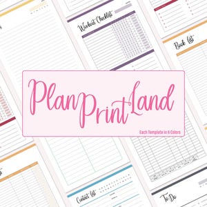 Plan Print Land printable templates collage showing that every template comes in 8 colors
