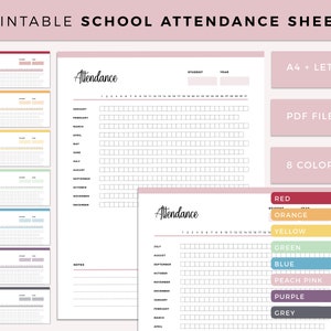 Homeschool Attendance Sheets, Yearly attendance tracker for homeschoolers, Printable homeschooling attendance forms, pdf, a4, US letter