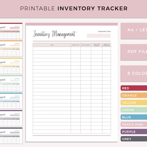 Printable Inventory Tracker, Inventory Management Form, Inventory sheet, Inventory Spreadsheet, Product Inventory Tracker Template A4 letter