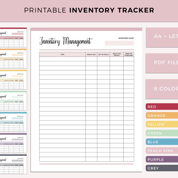 Printable Inventory Tracker, Inventory Management Form, Inventory sheet, Inventory Spreadsheet, Product Inventory Tracker Template A4 letter