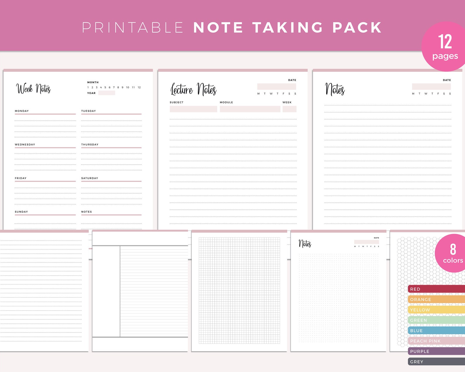 Printable Notes Pages Print at Home Planner Pages Note - Etsy