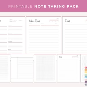 Notas imprimibles Páginas / Imprimir en casa páginas del planificador paquete de toma de notas / Páginas de planificación y organización / A4 y tamaño carta coloreado