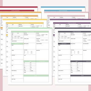 Fanned stack of nurse report sheets showing the 8 color options