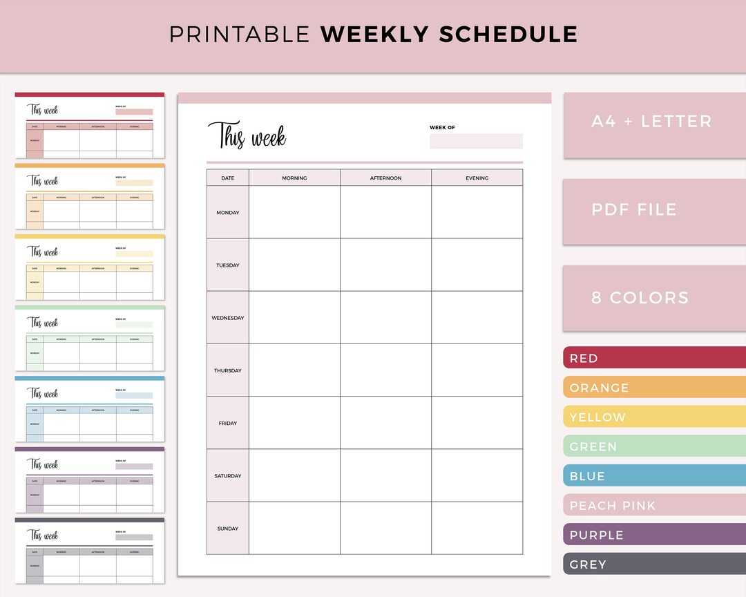 Weekly Schedule Printable Weekly Planner Template Week Organizer Weekly Schedule Printable Weekly Planner Template Week Organizer