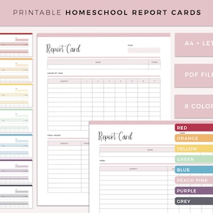 Printable Homeschool Report Card, Home School Report Template, Homeschool Academic Transcript, School Grade Tracking, A4 and Letter