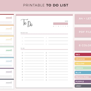 Printable To Do List Daily, weekly to-do pdf planner checklist A4 and Us letter size print at home task checklist, organizer list image 1