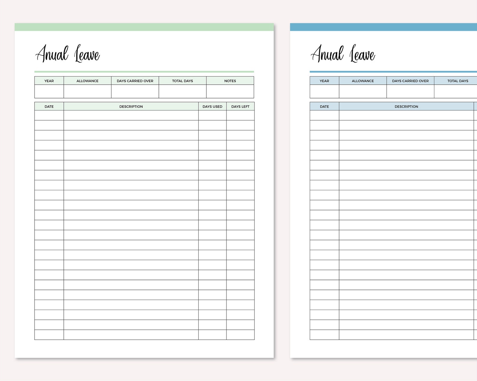 Annual Leave Tracker Printable Work Leave Tracker Work - Etsy