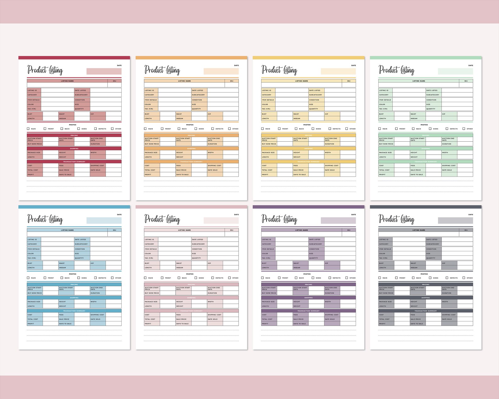 Printable Product Listing Sheet Ebay Planner Reseller - Etsy