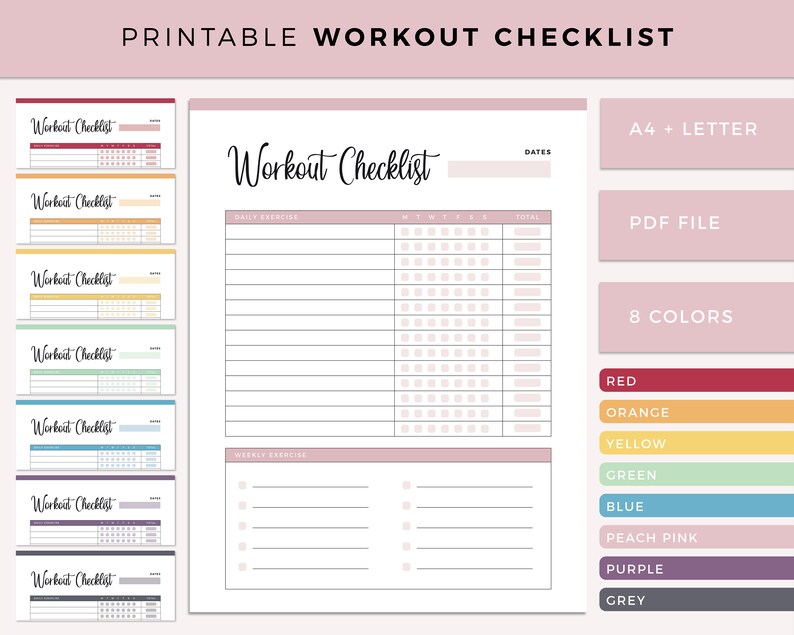 Printable Workout Checklist Print at Home Exercise Routine - Etsy