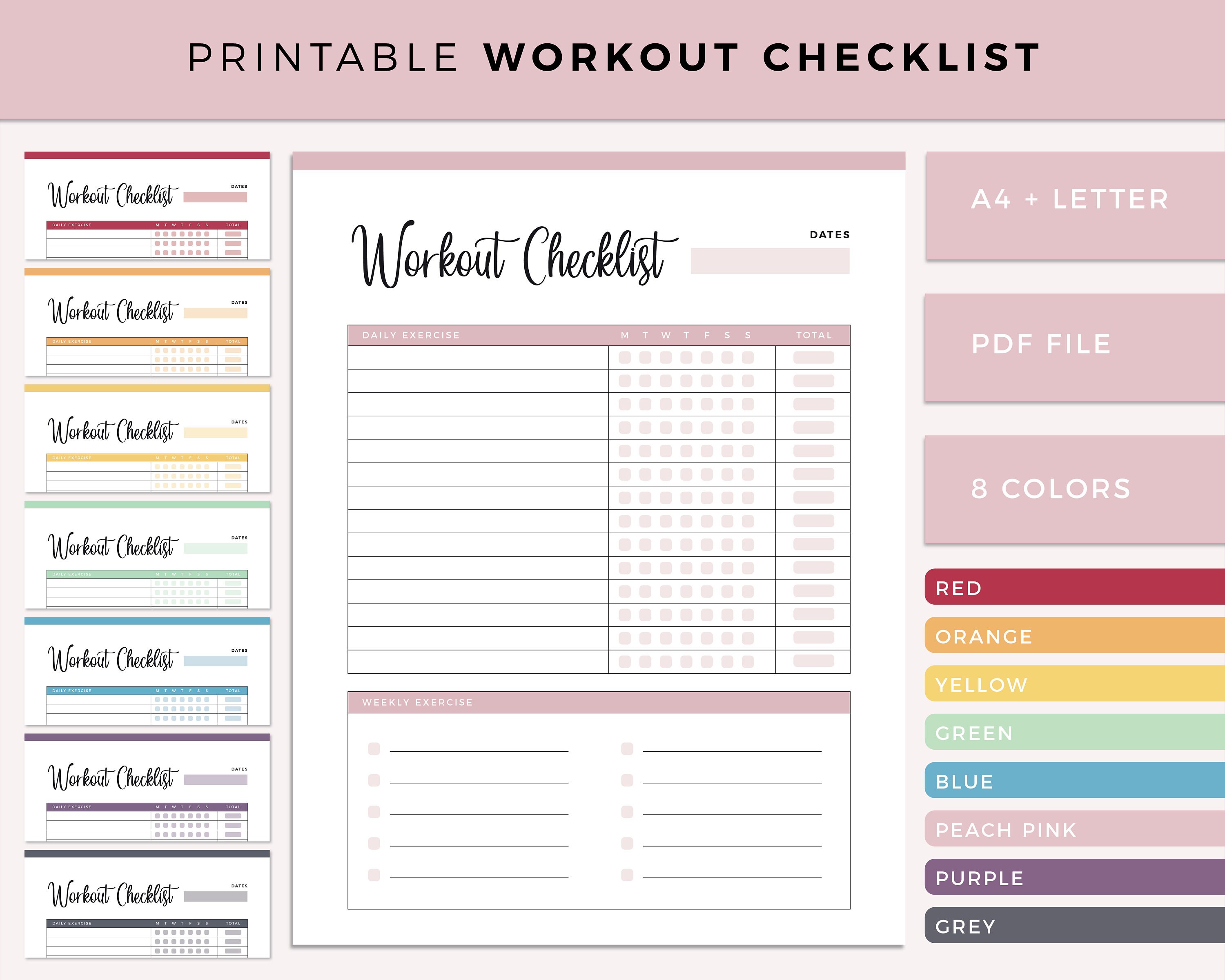 Printable Workout Checklist Printable Workout Checklist