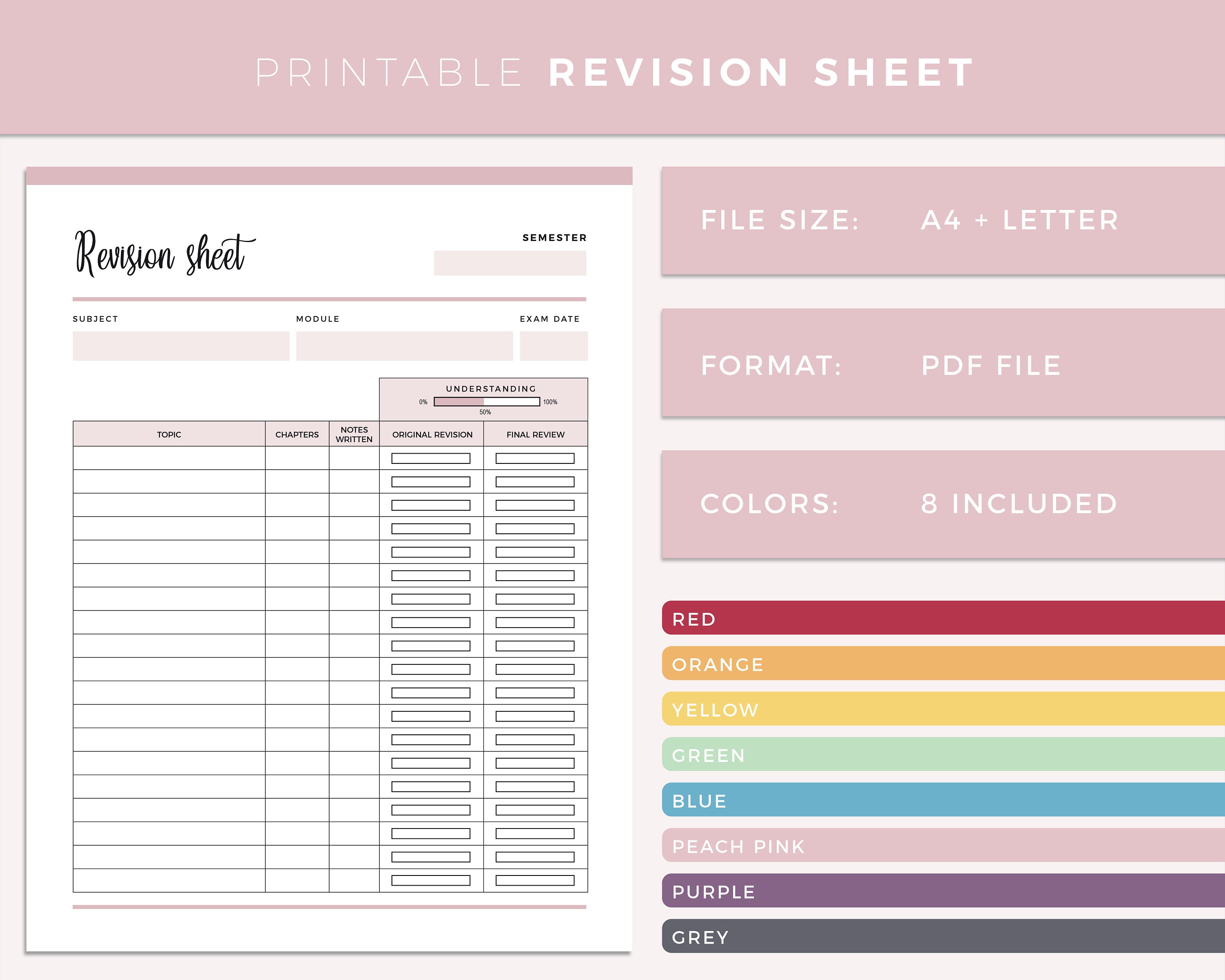 Printable revision checklist print at home study sheet - Etsy Nederland