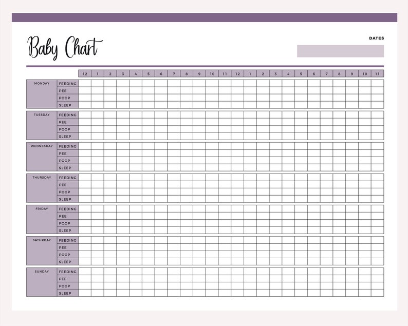 Baby Chart Write In Printable Baby Care Log, Babysitter Printable, Baby Tracker, Feeding ...