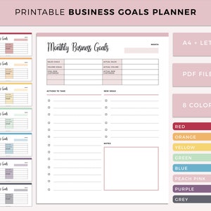 Printable Monthly Business goals planner, Direct sales goals, goal worksheet, small business goal planning, home business, online business