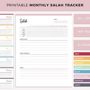 Druckbarer monatlicher Salah Tracker, täglicher Salah Log, islamischer Gebetsplaner, muslimischer Gebetsplaner, islamischer täglicher Gebetsplaner, A4 und Letter