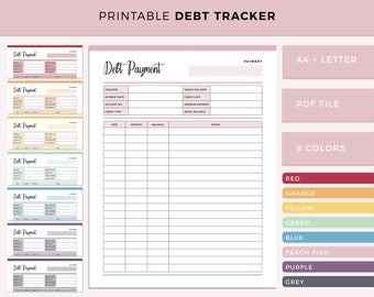 Printable Debt Tracker, debt payoff, Debt Payment tracker, Print at Home payment record, personal finance, financial planner, budget sheet