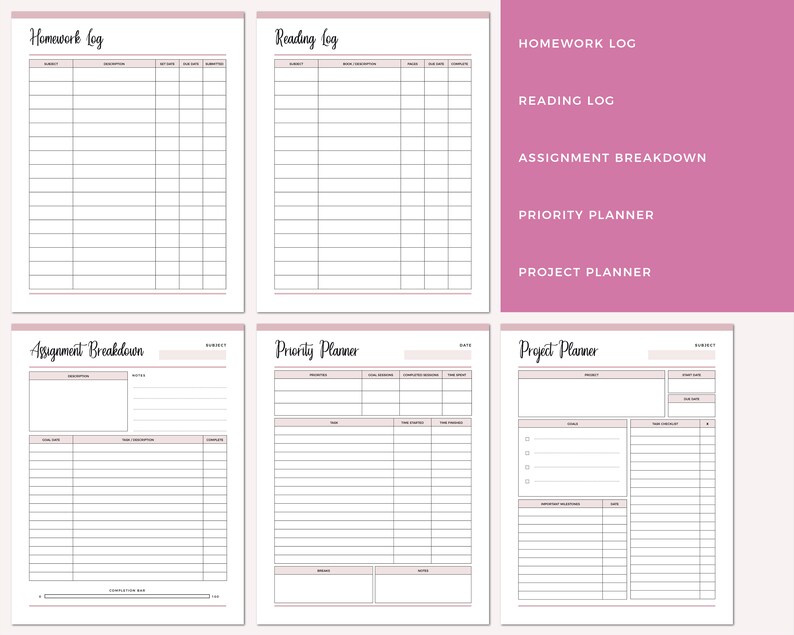 Student Planner Printable Pack, Study Planner, School and College ...