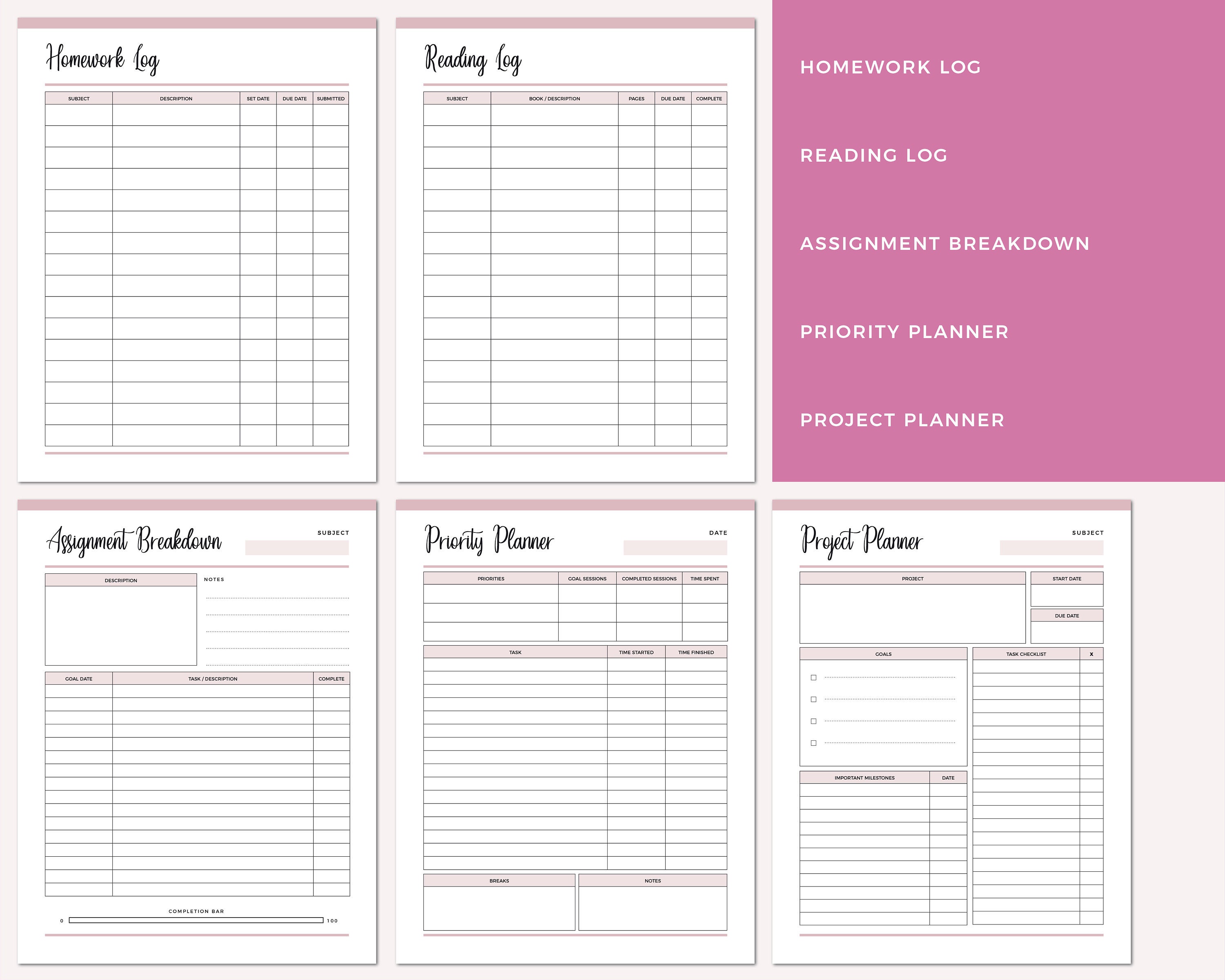 Student Planner Printable Pack Study Planner School and - Etsy Australia