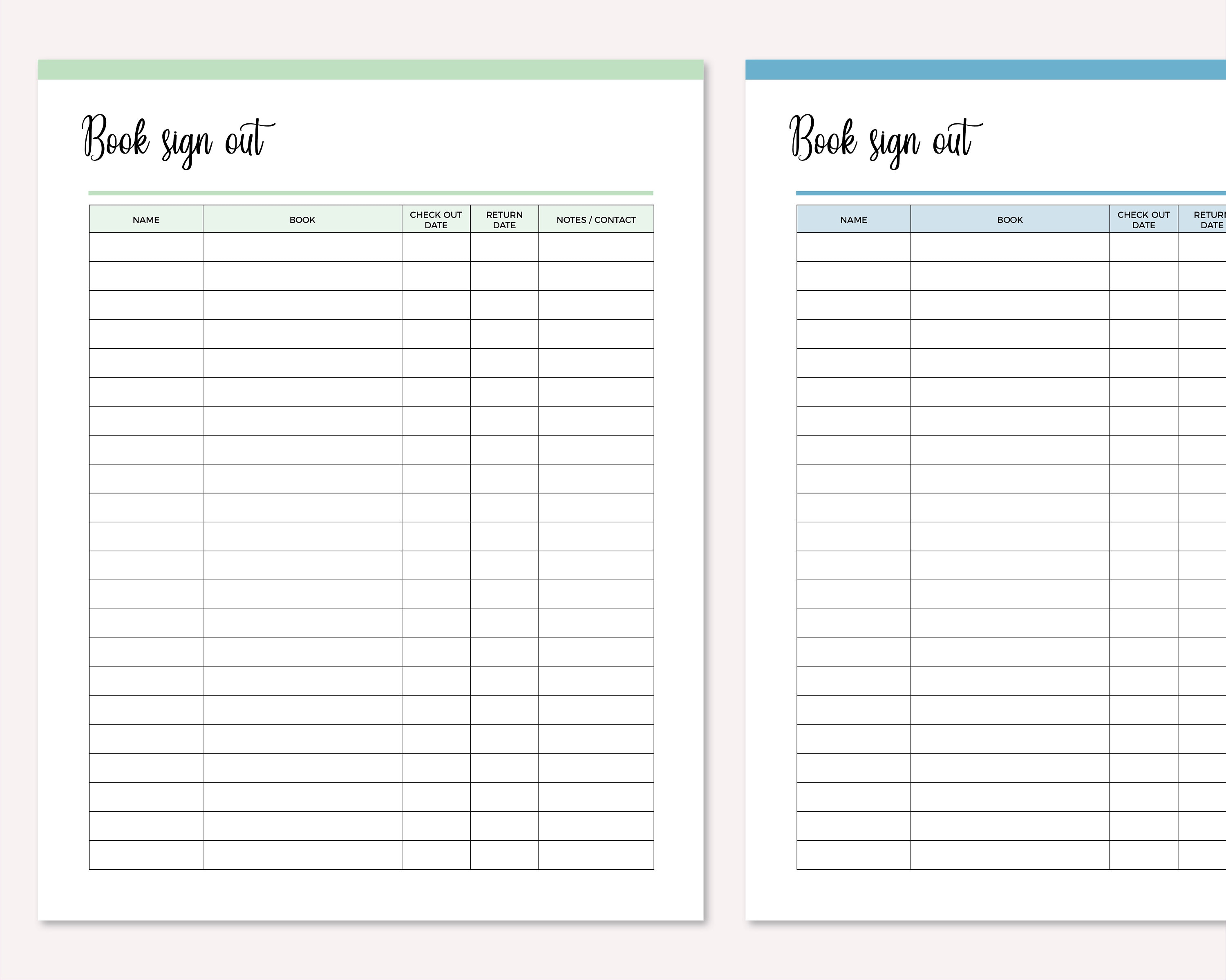 Printable Library Book Sign Out Sheet Book Sign Out Form Etsy Australia