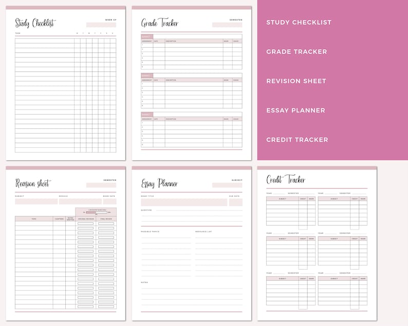 Student Planner Printable Pack, Study Planner, School and College ...