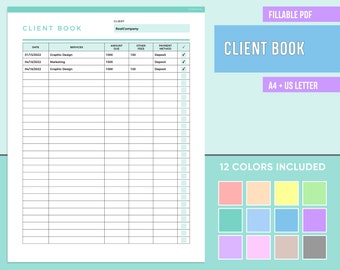 Editable Client Tracker, Client Book, Client Log, Client Payment Tracker, Client History, Customer List, Customer Tracker, Log Book