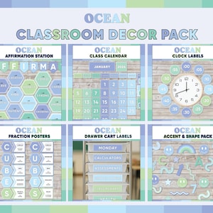 Classroom Decor Bundle | Ocean Classroom Theme | Calm Nature Classroom Decorations | Teacher Resources | Bulletin Board | Blue and Green