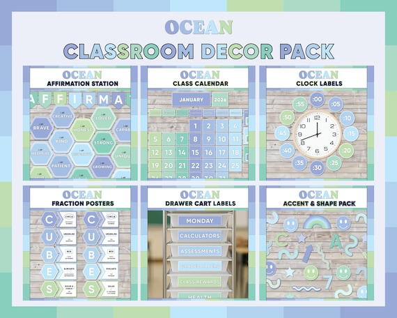 Classroom Decor Bundle | Ocean Classroom Theme | Calm Nature Classroom Decorations | Teacher Resources | Bulletin Board | Blue and Green