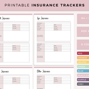 Insurance Tracker Printable, Insurance Tracking Template, Insurance Policy Tracker, Health Insurance, Life Insurance, A4 and Letter Size