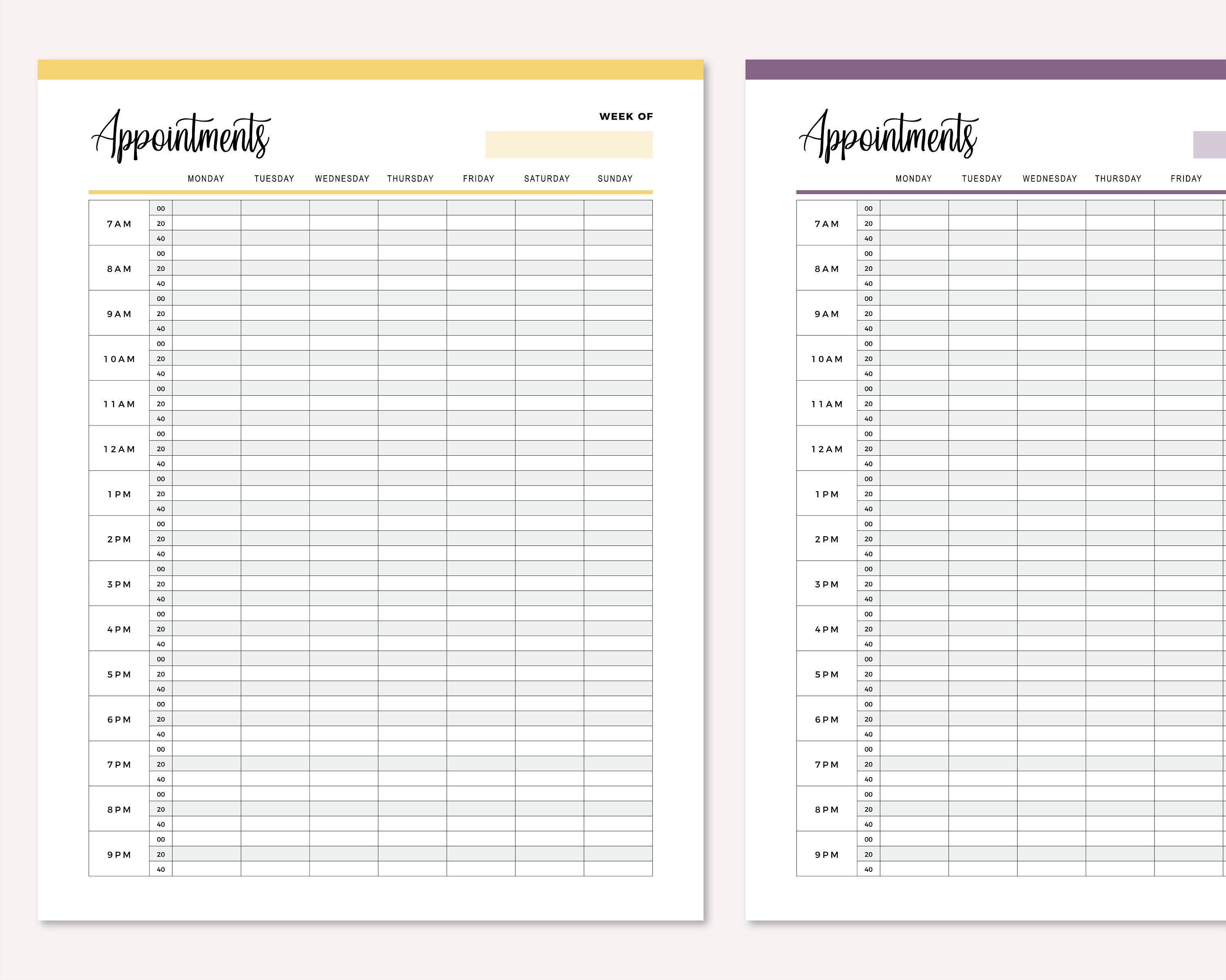 Printable Appointment Book 20 Minute Interval Appointment Etsy