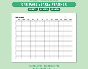 Jahresplaner druckbar, Jahresübersicht Vorlage, Jahresplaner, 12-Monats-Planer, A4/Letter/Happy Planner, ausfüllbares PDF