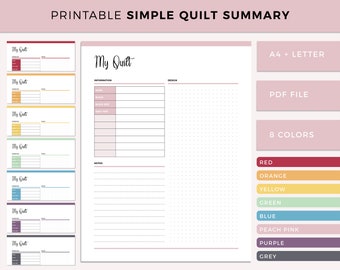 Printable Quilt Summary, Quilting Journal, Quilt Planner (PDF)